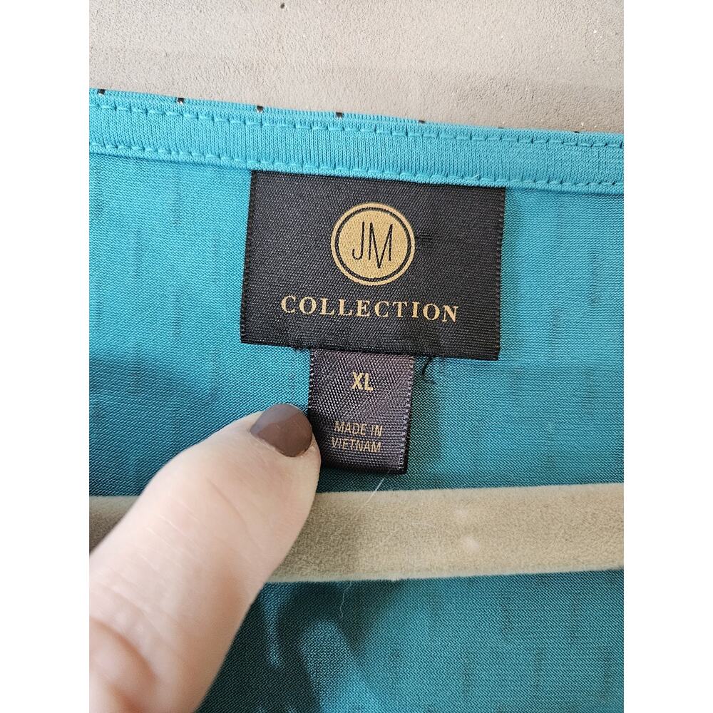 JM Collection Size XL Teal Knit V-Neck 3/4 Sleeve Blouse - Picture 2 of 8